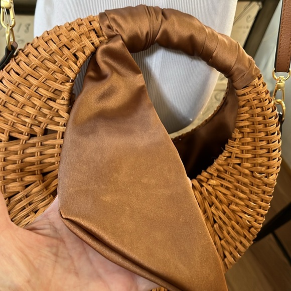 SCOOP LARGE STRAW CRESCENT CROSSBODY WITH SCARF ACCENT BROWN - Picture 9 of 13